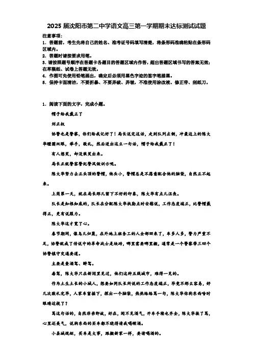 2025届沈阳市第二中学语文高三第一学期期末达标测试试题含解析