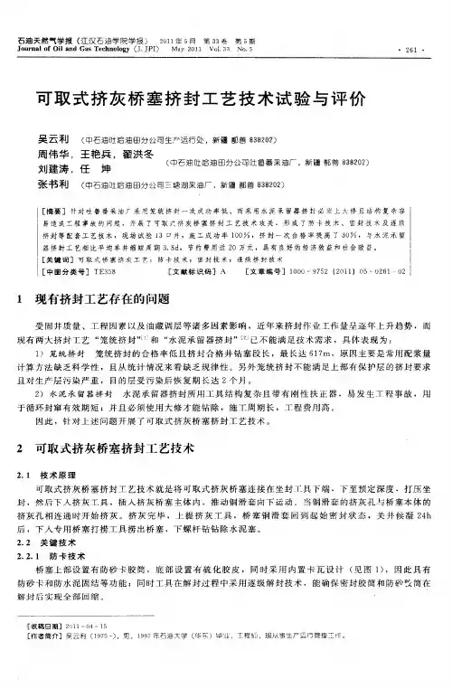 可取式挤灰桥塞挤封工艺技术试验与评价