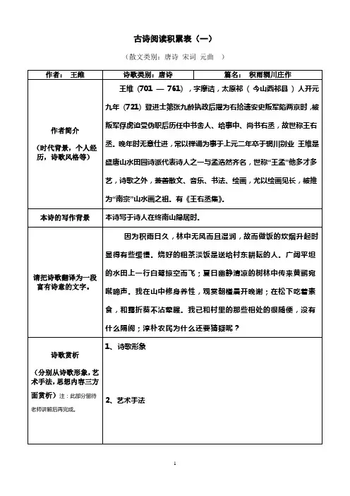 古诗阅读积累表