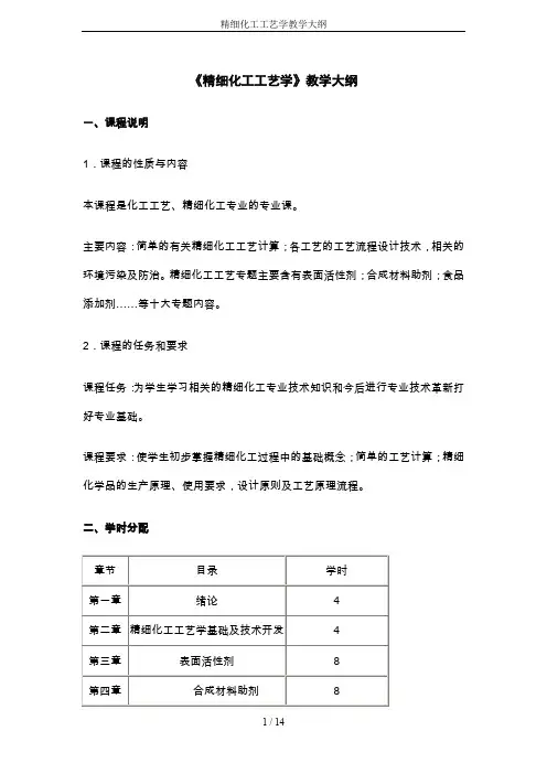 精细化工工艺学教学大纲