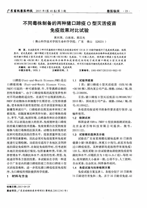 不同毒株制备的两种猪口蹄疫O型灭活疫苗免疫效果对比试验