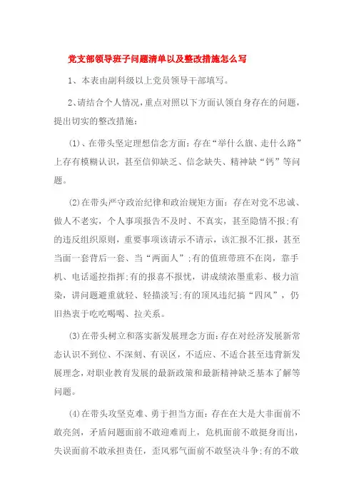 党支部领导班子问题清单以及整改措施怎么写