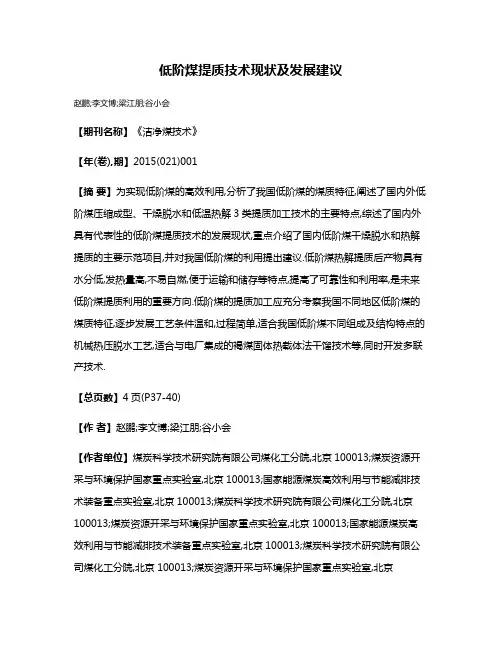 低阶煤提质技术现状及发展建议