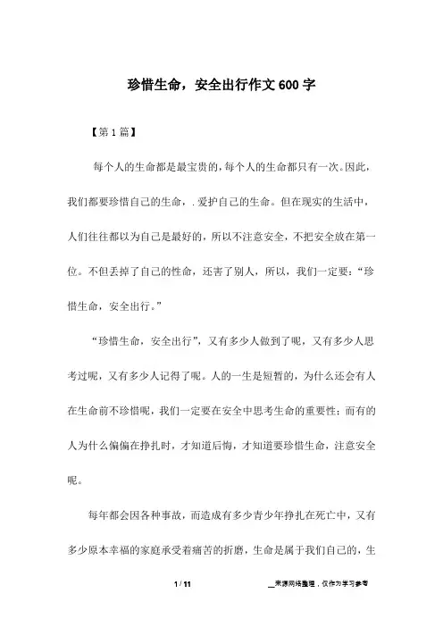 珍惜生命,安全出行作文600字