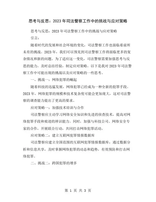思考与反思：2023年司法警察工作中的挑战与应对策略