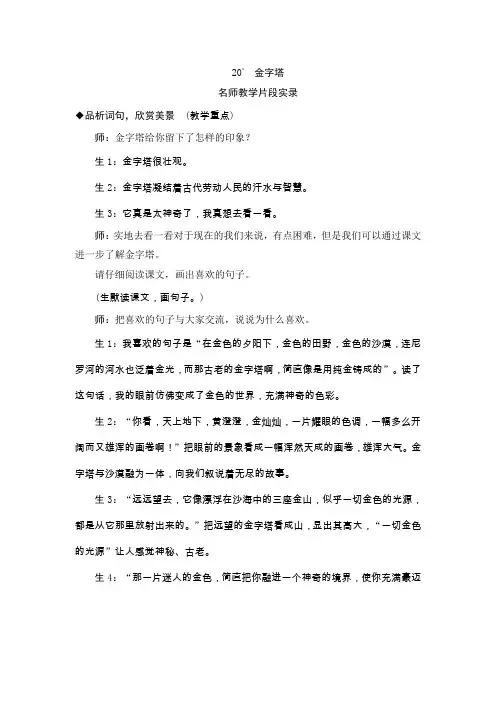 部编版小学语文五年级下册20《金字塔》教学实录