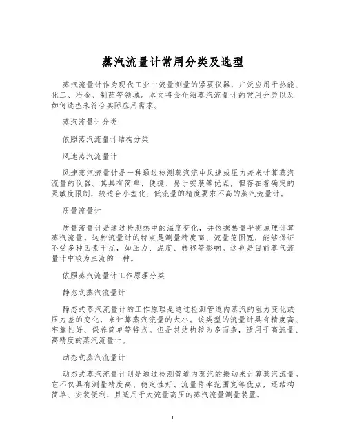 蒸汽流量计常用分类及选型