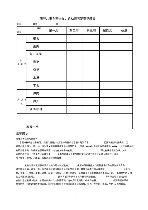 肥胖在家饮食运动记录表