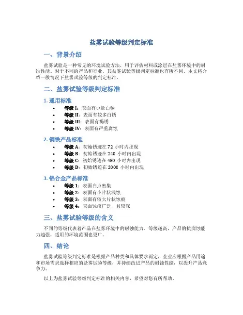 盐雾试验等级判定标准是多少