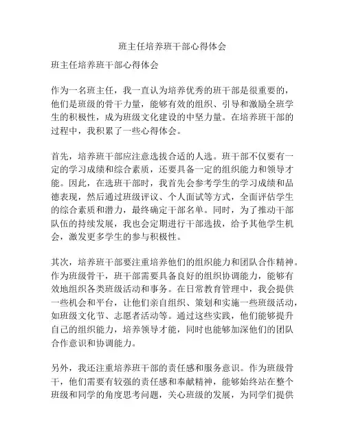 班主任培养班干部心得体会