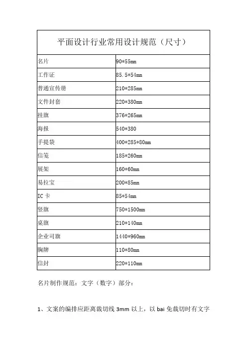 平面设计行业常用设计规范