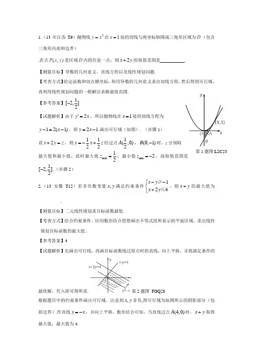 二次线性规划求目标函数的最值