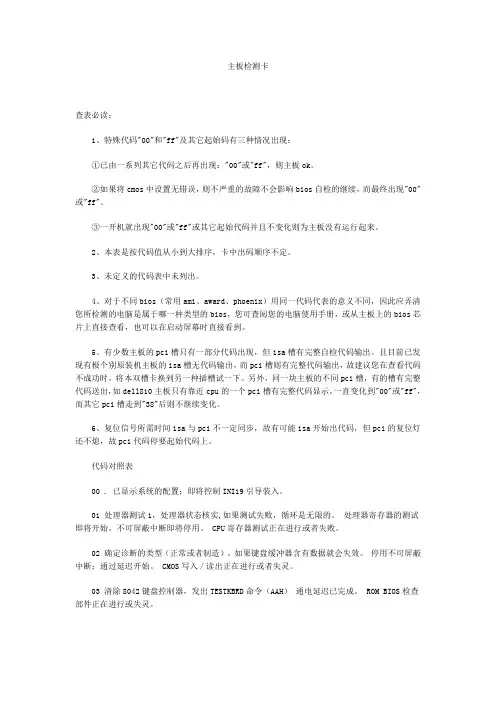 主板检测卡代码大全