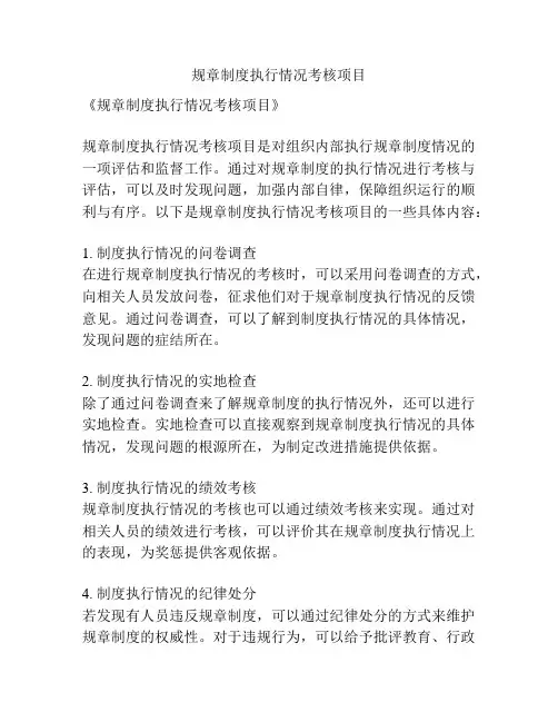 规章制度执行情况考核项目