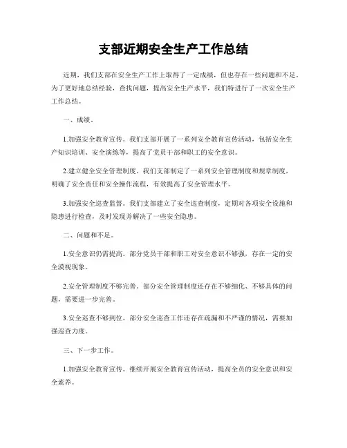 支部近期安全生产工作总结
