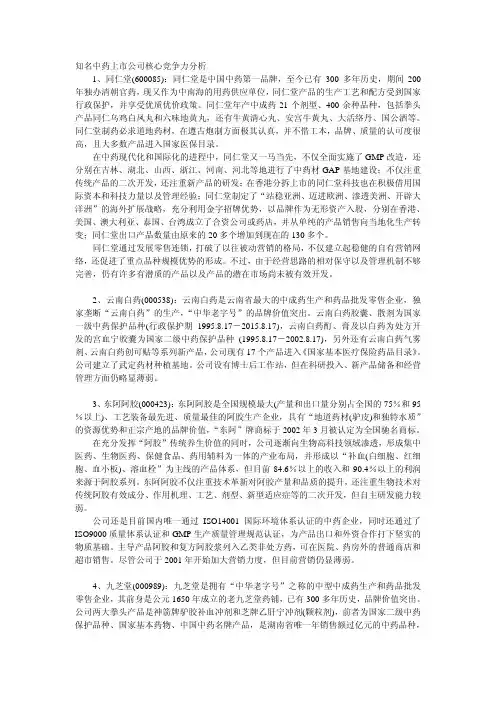 知名中药上市公司核心竞争力分析（PDF）
