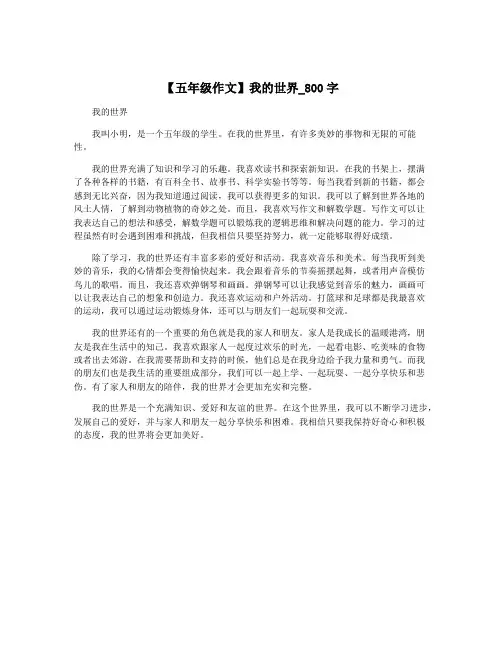 【五年级作文】我的世界_800字