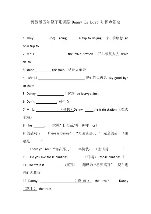 冀教版五年级下册英语Danny Is Lost 知识点汇总
