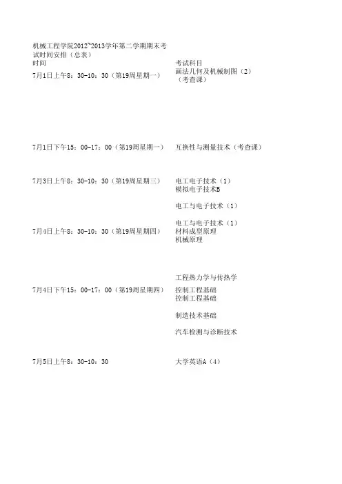 期末考试安排表
