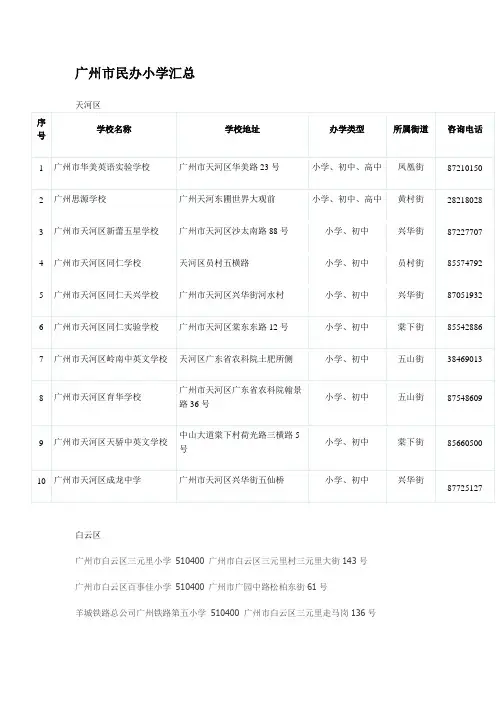 广州市民办小学汇总
