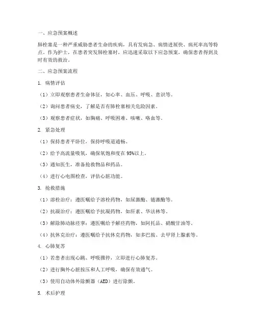 患者突发肺栓塞护士的应急预案