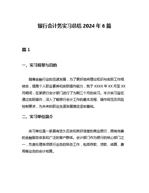 银行会计务实习总结2024年6篇