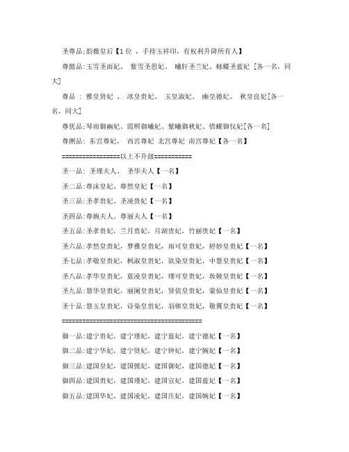 宫斗嫔妃职位表