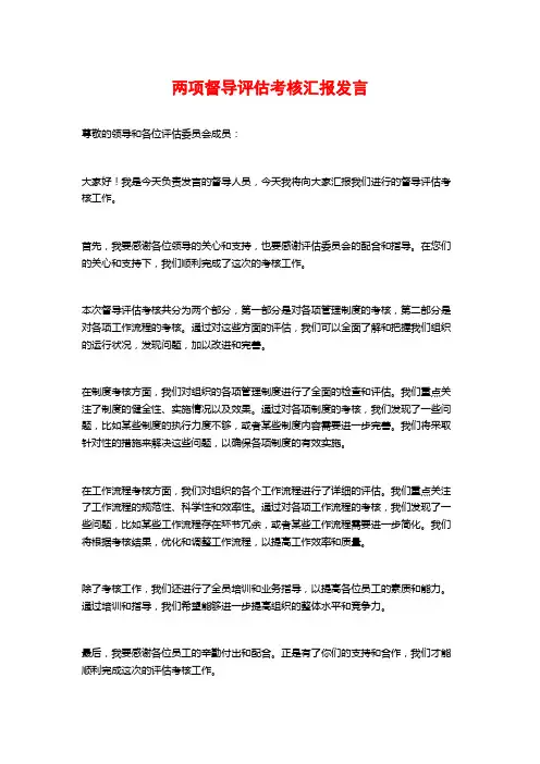 两项督导评估考核汇报发言