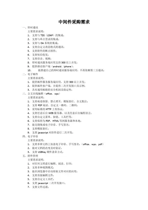 中间件需求清单