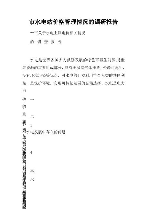 市水电站价格管理情况的调研报告