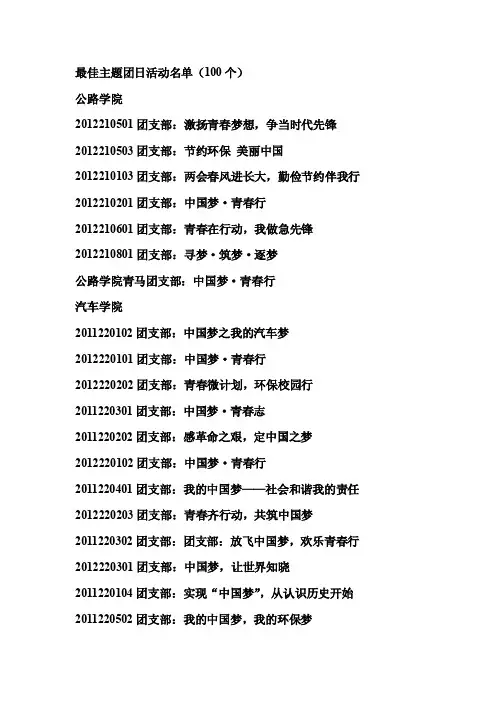 最佳主题团日活动名单（100个）