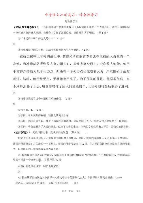 中考语文冲刺复习：综合性学习