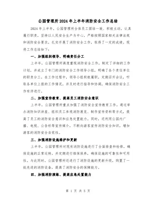 公园管理所2024年上半年消防安全工作总结(二篇)