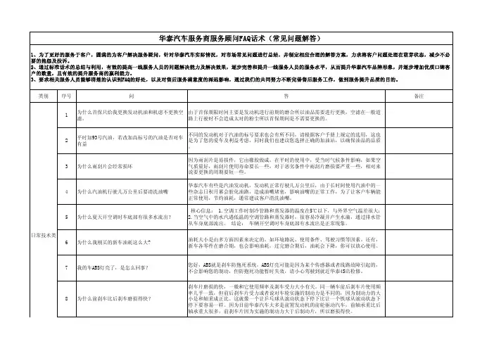 华泰汽车服务商服务顾问FAQ话术(常见问题解答).