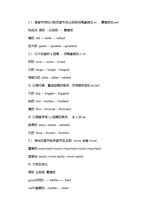 比较级和最高级变化规则