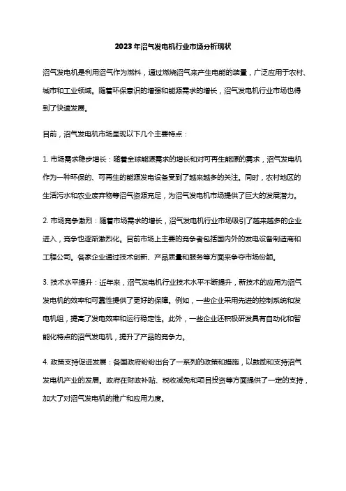 2023年沼气发电机行业市场分析现状