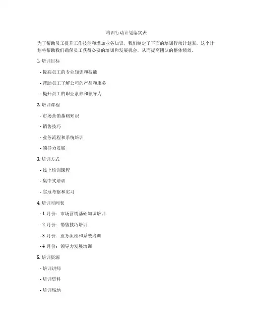培训行动计划落实表