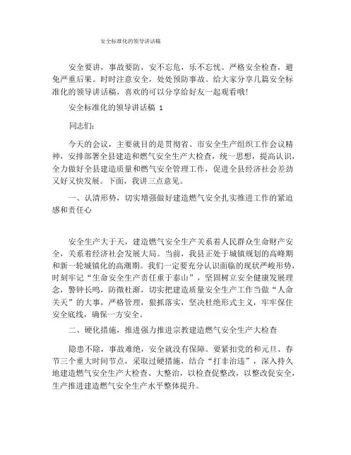 安全标准化的领导讲话稿