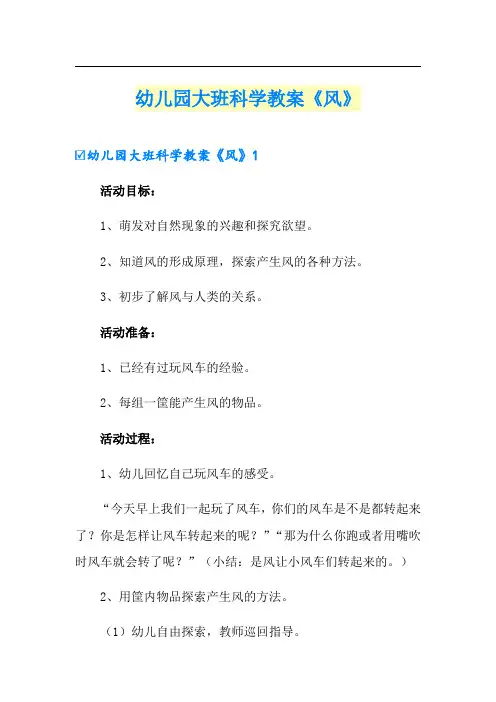 幼儿园大班科学教案《风》