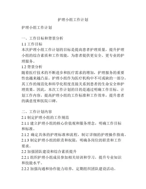 护理小组工作计划
