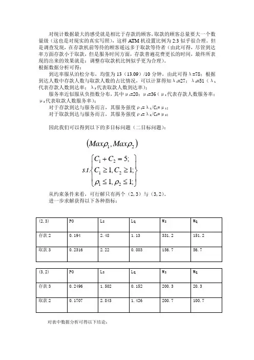 银行排队系统运筹学分析