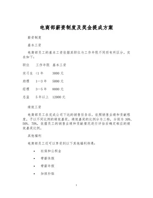 电商部薪资制度及奖金提成方案