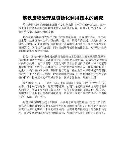 炼铁废物处理及资源化利用技术的研究