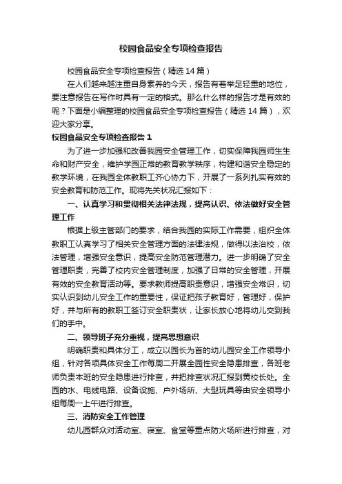 校园食品安全专项检查报告（精选14篇）