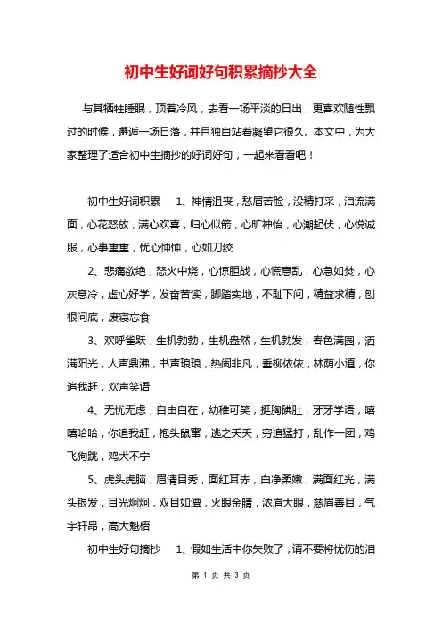 初中生好词好句积累摘抄大全