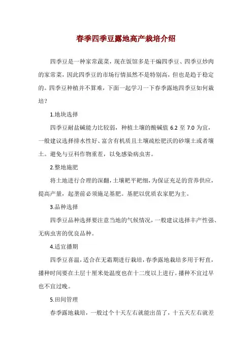 春季四季豆露地高产栽培介绍
