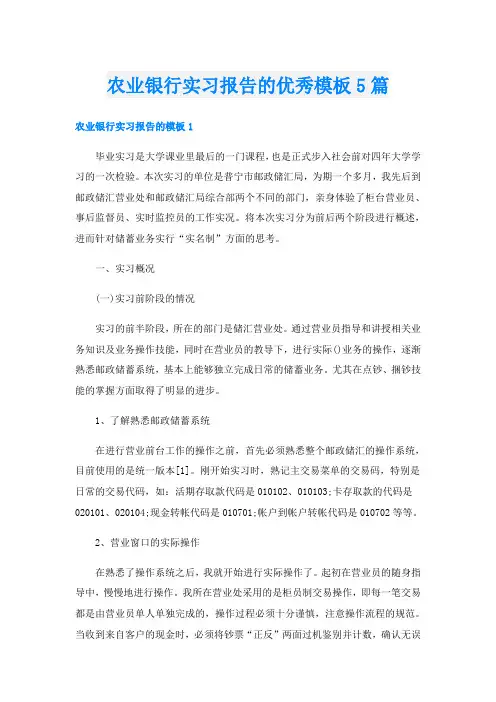 农业银行实习报告的优秀模板5篇