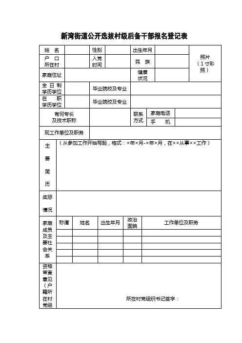 新湾街道公开选拔村级后备干部报名登记表【模板】