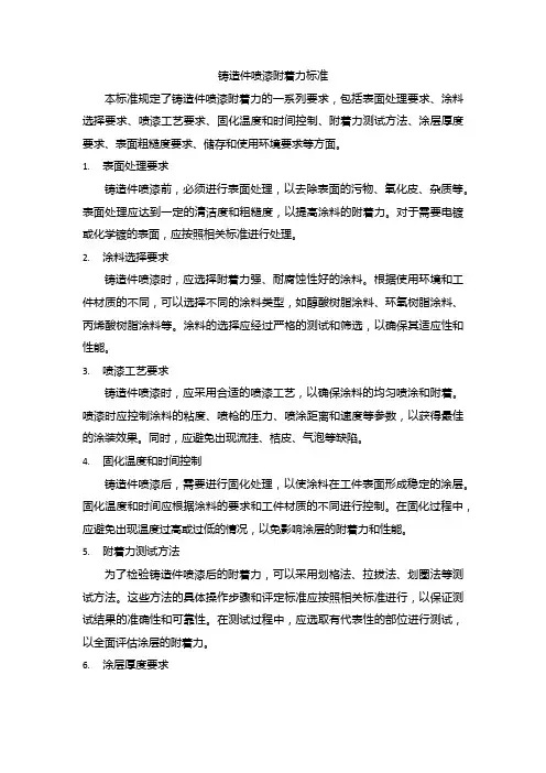 铸造件喷漆附着力标准