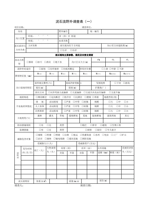 泥石流野外调查表(一)